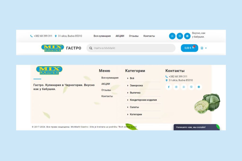 Header and Footer Design with Website Live Chat